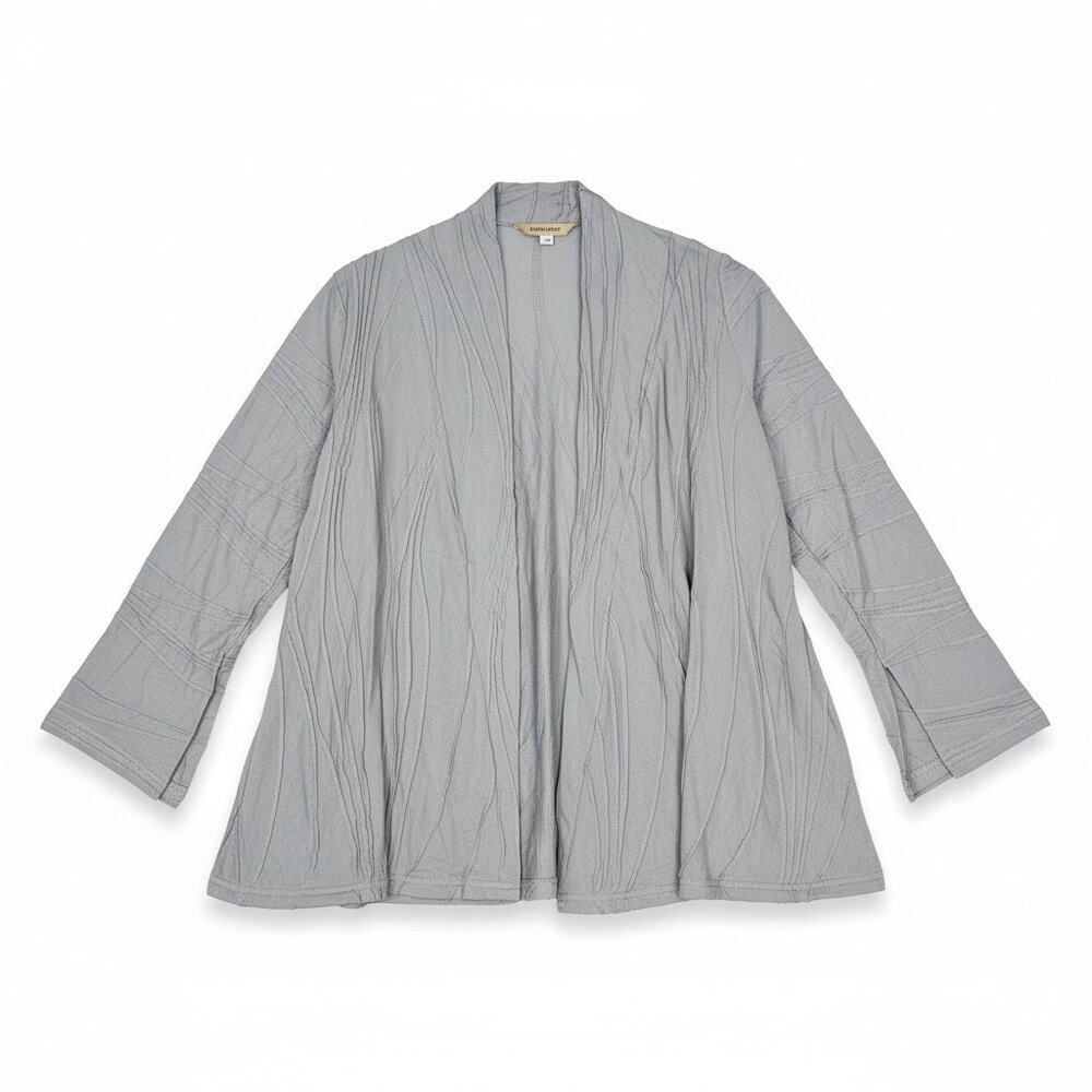 NEW Windhorse S/M Light Gray Cotton Lagenlook Shawl 3/4 Sleeve Casual Ripple